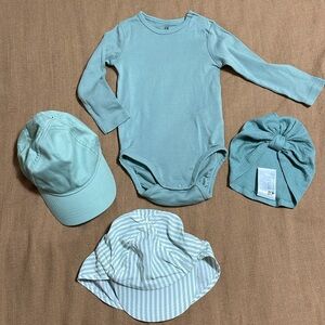 H&M Sage Green Baby Bundle 9-12 Month Printed Chambray